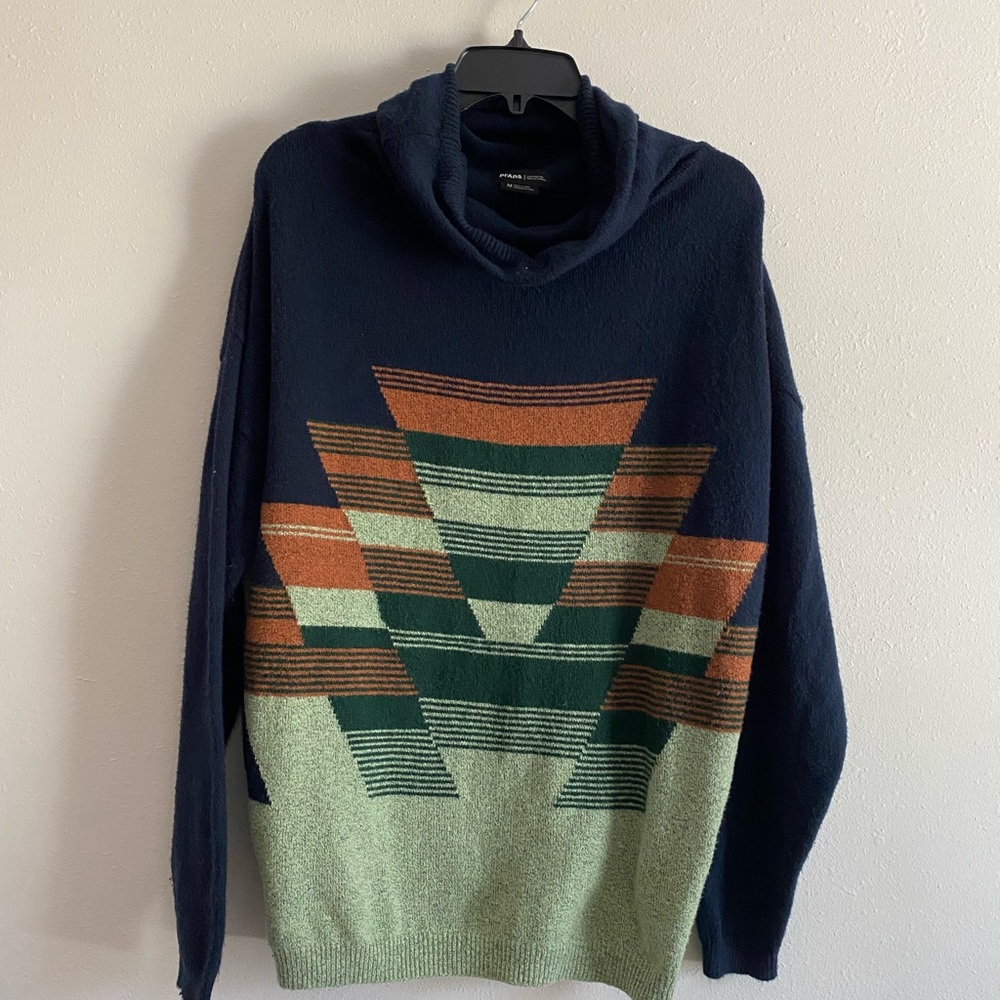Prana Cowl Neck Sweater in Navy, Green, and Orange